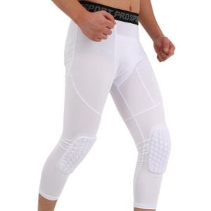 Men's Safety Anti-Collision Pants Basketball Training 3/4 Tights Leggings  With Knee Pads Protector Sports