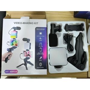 AY-49RGB Video Shooting Kit RGB LED Light Mic Tripod Stand for Smartphone Vlogging