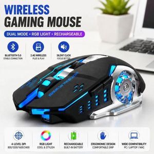 Wireless Gaming Mouse with RGB Light, Dual Mode 2.4G Bluetooth Rechargeable Silent Click Mouse with 4-Level DPI Adjustment for Laptop and PC