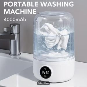 Compact USB Rechargeable Mini Portable Washing Machine with 4000mAh Battery, Travel Laundry Washer for Bra, Underwear, Socks ,Compact Electric Cleaner with LED Display