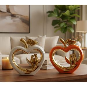 Ceramic Hollow Apple with Golden Bird Decor – Luxury Home & Office Decorative Figurine