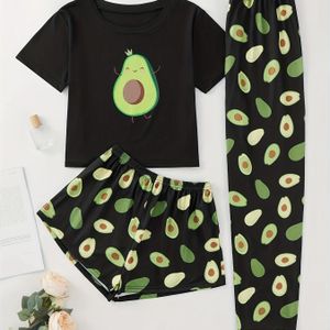 Fashion Avocado Print Pajama Set Short Sleeve Crew Neck Top Elastic Waistband Shorts Pants Women s Sleepwear Loungewear Best Price Online Jumia Kenya