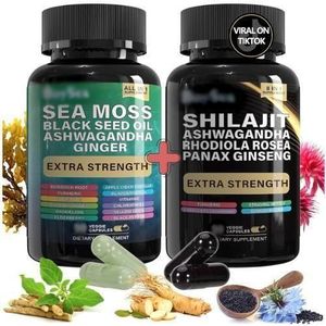 Organic Sea Moss Shilajit Ashwaghanda Combo – Energy, Immunity, Detox & Hormone Balance Support – 60 Veggie Capsules Each