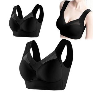 SHJO Bra Women's Seamless Daily Commute Home Sleep Wear Polyester Fabric Wirefree Push Up Breathable Mesh Non-Slip Comfort Underwear Black 2-Pack