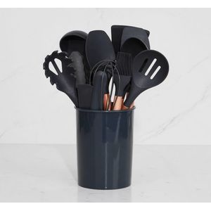 Kitchen Plus 12-Piece Black Silicone Kitchen Utensils Set with Holder – Non-Stick Cooking Tools Brand: