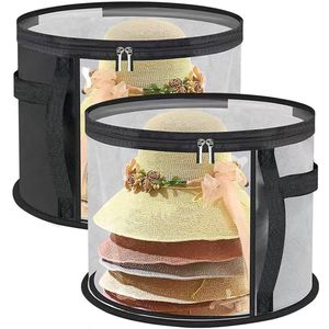 Hat Storage Box Non-woven Clear Storage Bucket Foldable Travel Storage Box with Zipper Clothes Hat Large Capacity Organizing Bag