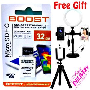 Boost 32 GB Micro SDHC Memory card // Adjustable Ring Light With Dual Phone Holders // Tripod Stand Selfie Stick 