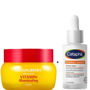 EQQUAL BERRY  Vitamin illuminating Cream with Niacinamide, TXA & Vitamin C + Cetaphil Vitamin C Serum With Niacinamide. Moisturizes, Removes Dark Spots, Acne Marks, Wrinkles, Fine Lines, Boosts Skin Luminosity, Radiance, Brightens, Smooths, Evens the skin tone & Glows