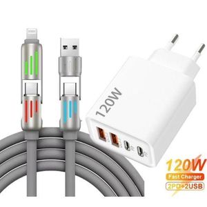 120W Type-C Fast Wall Charger+4 in 1 Super Fast Cable for iPad Phones