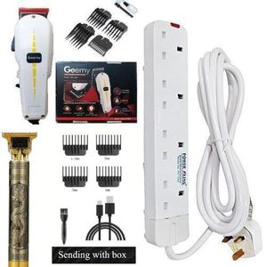 Geemy Professional Hair Shaving Machine & T9 Dragon Rechargeable Metal Hair Clipper (Wireless, Gold) + FREE 4-Way Power Extension Cable