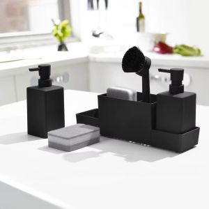 Matte Black Kitchen Soap Dispenser With Sponge Holder Set For Sink