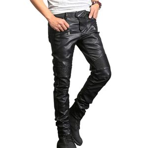 Mens Tight Gothic Black Leather Motorcycle Biker Pencil Pants