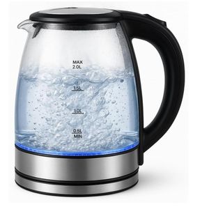 AILYONS Electric Kettle 2L Fast Boil Quiet Glass Kettle 360 Blue LED Boil-Dry Protection