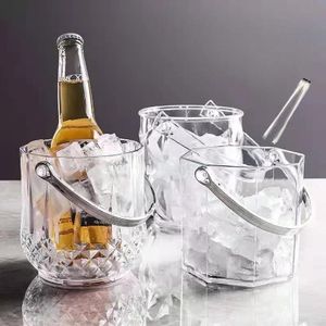 Heavy Glass Ice Bucket With Metallic Tongs And Handle