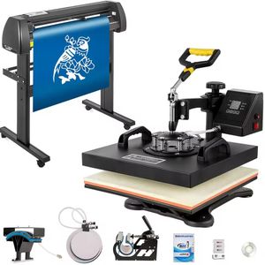 8 in 1 Swing-Away Heat Press & 2 Feet Plotter Combo for Custom Clothing and Graphic Printing Business