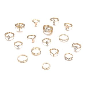 Fashion 9 In 1 Knuckle Ring Set Love Rhinestone Rings For Women