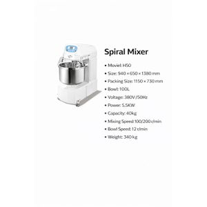 Industrial Spiral Dough Mixer 100L 40Kg Capacity 5kW Bakery Mixing Machine