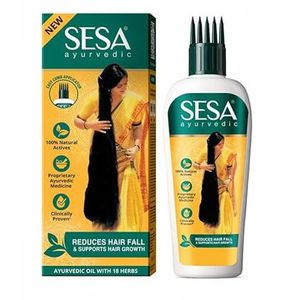 Sesa Ayurvedic Hair Oil With Bhringraj & 17 Rare Herbs With Coconut Oil and 4 Nourishing For Hair Growth Help Control Hair Fall with Easy Applicator For Women and Men (200 ml)