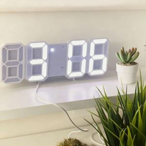 Gaming 3D LED WHITE Digital Clock Alarm Thermometer Calendar - USB Desk Wall Clock with Auto Dimming Night Mode Gift Gaming Setup Office Home Living Bed Study Room AI Time Date Temperature Birthday 