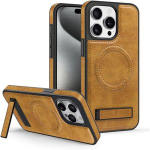 iPhone 16 Pro Phone Case, Brown Magnetic Soft PU Leather with Wireless Charging & MagSafe Shockproof Protection for Second Device