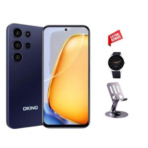 Oking OK S25 ultra 64GB ROM + 5GB (2+3GB) extended RAM, 13MP+8MP ultra camera, 5000mAh real battery 6.67" Inch Display HD, + in cell punch hole screen, Android phone with side mounted fingerprint (Web + Phone Stand)  - Black