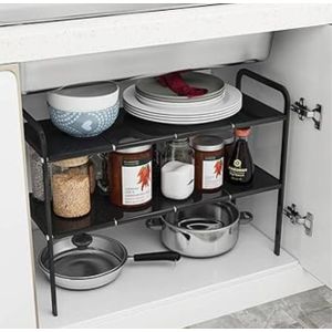 2 layer stainless steel expandable under the sink pool rack adjustable storage organizer for kitchen bathroom cleaning supplies and household essentials, rust resistant multifunctional space saving shelf