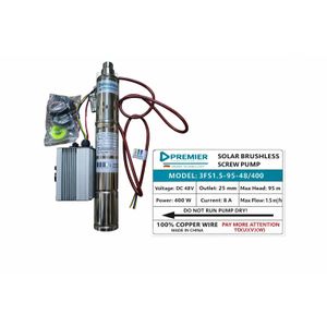 Premier Solar DC Submersible Screw Pump – 95m Head, 8A Current, 25mm Outlet