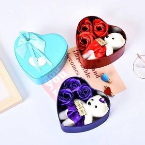 Rose Flower, Love Teddy Bear, in cute Heart shaped gift box Mother's Day Gift or Birthday Gift