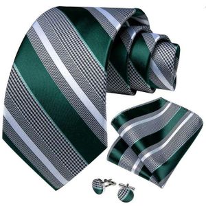 Green Black and White Striped Necktie with Pocket Square and Cufflink Set – Men’s Formal Accessories