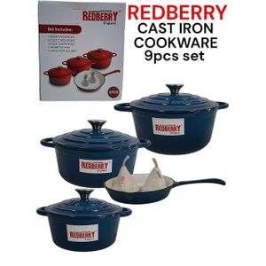 Cast Iron 9pcs Dutch Oven with Lid – Non-Stick Ovenproof Enamelled Casserole Pot, Sturdy Dutch Oven Cookware,Enamelled saucepan