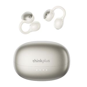 Lenovo LK6 Open Ear-Clip Headphones, Bone Conduction Concept, Anti-Leakage Sound, Stay Secure During Running, 25H Battery Life White