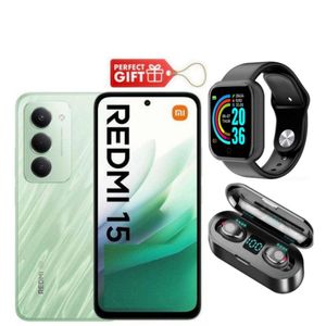 XIAOMI  REDMI 15 4G, 6.9 Inches Display, 256GB ROM + 8GB RAM, Dual SIM, 7000mAh Battery (24 Months Warranty) Green  + Smart Watch & F9 Earbuds 