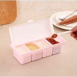 Multi-Compartment Kitchen Spice Storage Box with Lid – Pink