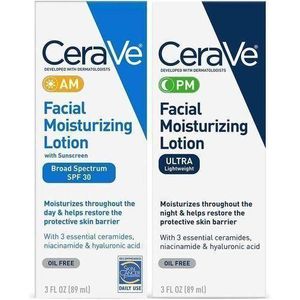 Ceravee.AM Facial Moisturizing Lotion SPF 30 (89ml) + PM Facial Moisturizing Lotion (89ml) – Day & Night Hydrating Face Cream Duo with Ceramides, Niacinamide & Hyaluronic Acid.