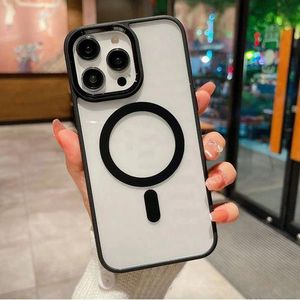 Black Acrylic Clear Back TPU Sides with Tactile Buttons and Magnet for Magsafe Back Cover Case for iPhone 13 Pro Max