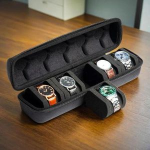 5-Slot Hard Shell Watch Storage Box for Men and Women with Soft Foam Pillow and Handle