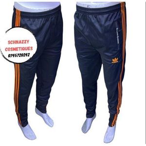 Unisex Track Sports Jogger Pants Elastic Waistband Striped Tracks Modern Athletic Style Convenient Pockets Iconic Soccer Heroes Hiphop Simple Basic Outfit ORANGE M