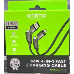 Oraimo 65W 4-in-1 Fast Charging Cable SpeedLine 4 OCD-155 – USB A/C to Type-C & Lightning Data Cable 1M