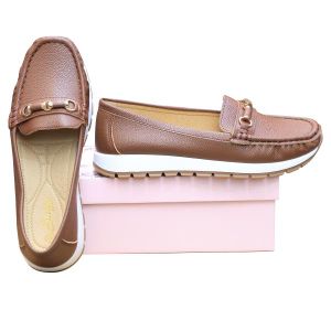 Dd016-Brown Loafer Ladies Shoes  Slip-On Classic Flats  Comfortable Fit (Sizes 37-42)