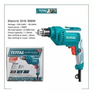 TOTAL Heavy duty 500W 10mm Corded Reversible Impact Drill Machine Kit for Home & DIY Use for drilling Wood, Metal & Concrete