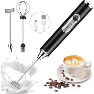 KITCHA Rechargeable Electric Milk Frother & Egg Beater, 3-Speed, USB Charging, Black