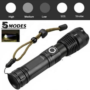 USB Rechargeable Zoom Flashlight and Torch with Waterproof Casing and Tactical Grip