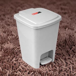 30L Gray Hard Plastic Tight Lid Durable Hinge Step Pedal Waste Garbage Dust Bin