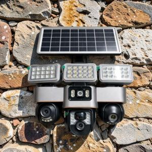 	Easy to Install Multiple Smartphones Support 12MP 4G PTZ Multiple Lens screens Solar Camera with Solar Flood Light