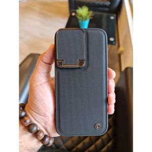 PIBLUE Premium Leather Folding Case for Apple iPhone 16 Pro Max – Full Protection Flip Cover with Lens Guard and Built-In Stand (Black)