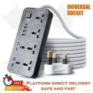 Universal Power Strip Power Socket Child-Safe Power Strip with 6 Outlets & 3 USB Ports 2500W Flame Retardant Wide-Spaced Sockets 3 USB-C Fast Charge Copper Core