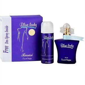 Rasasi Blue Lady set with a matching deodorant spray.