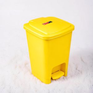 30L Yellow Hard Plastic Compact Footprint Space Saving Step Pedal Waste Garbage Dust Bin 