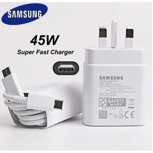 Samsung 45Watts Fast Header C to C Charger WHITE Adapter for all type C gadgets, Galaxy A15,A25,A05S,S23FE, S20FE With Type C Output
