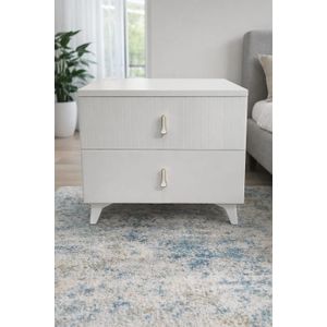 White Modern Wooden Bedside with two Drawer 